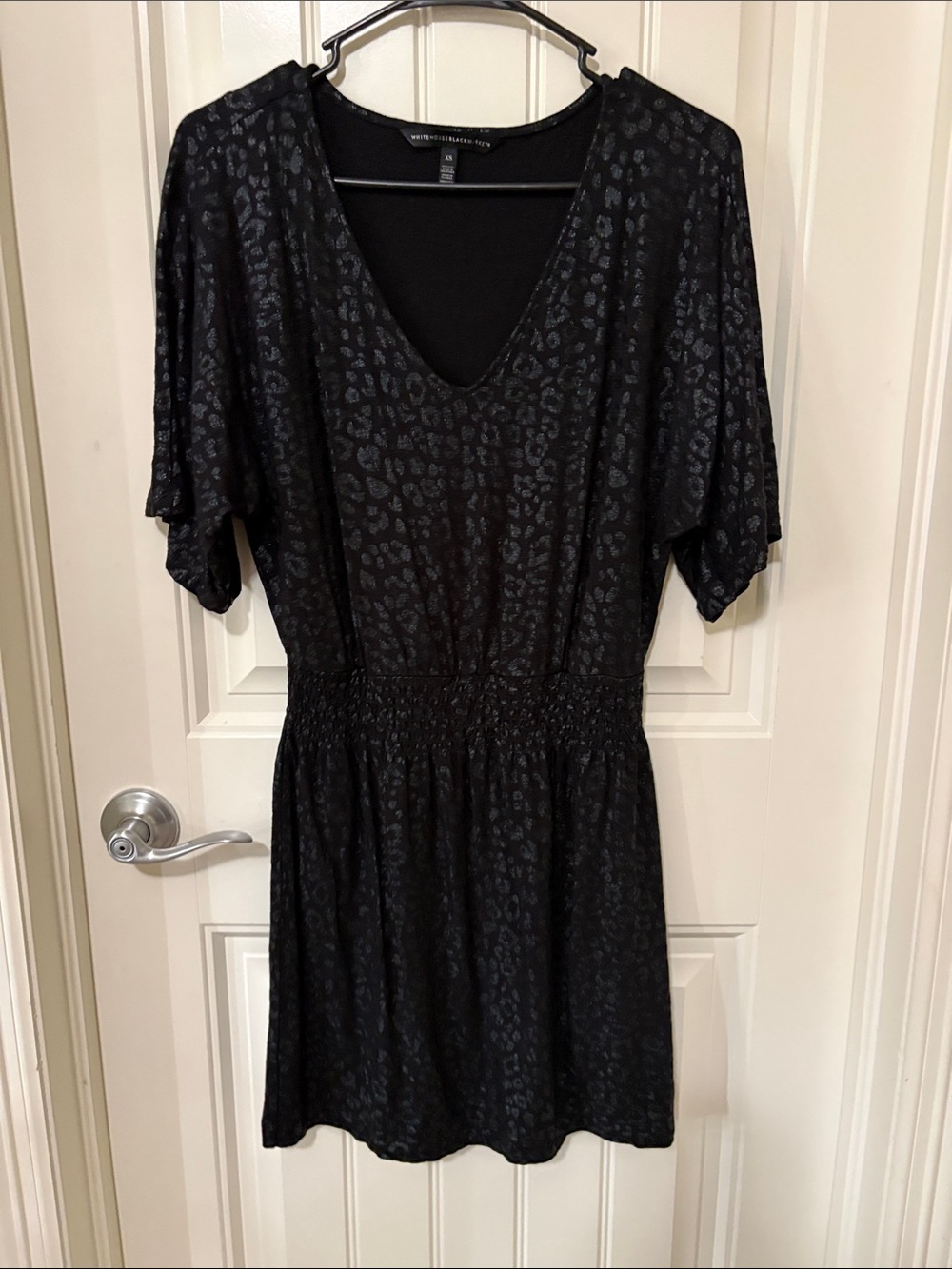 White House Black Market Black Subtle Leopard-Print V-Neck Mini Dress